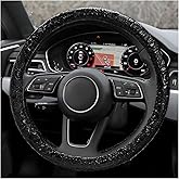 NYTKL Leather Car Steering Wheel Cover, 15" Crocodile Pattern Anti Slip Car Wheel Wrap with Rose Grain, Four Seasons Universal Auto Steering Wheel Protector for Cars Trucks SUVs (Black)