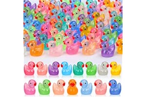 Natonhi 180Pcs Luminous Tiny Ducks 15 Colors Mini Ducks to Hide Resin Animals Glow in The Dark Mini Figurines for Garden, Cra