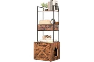 Hey-brother Litter Box Enclosure with 2 Storage Shelves and 2 Drawers, Large Hidden Cat Litter Box Furniture with Soft Cushion, Stores Most Litter Boxes and Cat Litter, Rustic Brown MPJ130SR