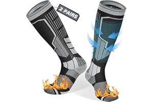 Reamphy 2 Pairs Merino Wool Ski Socks Men Women Compression Snowboard Winter Thermal Socks Knee Socks for Skiing Snow Hiking