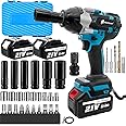 1000Nm(738ft-lbs) Cordless Impact Wrench,21V 1/2" High Torque Brushless Impact Gun with 2pc 5.5AH Battery,6 Impact Sockets,Fast Charger,Storage Case,Electric Impact Wrench for Car Truck