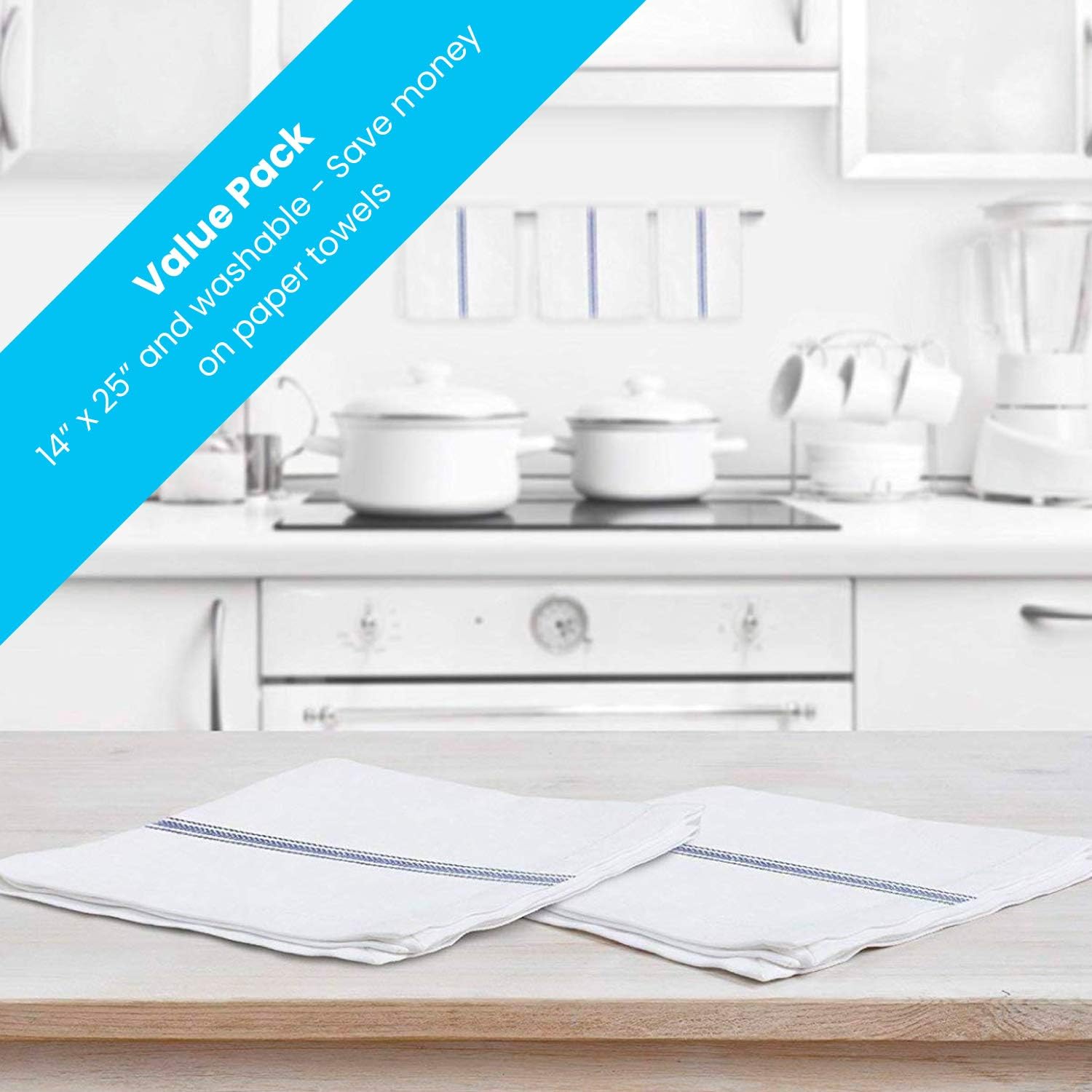 Zeppoli Classic Kitchen Towels, 15-Pack, 100% Natural Cotton, 14 x 25 inches (15 Pack): Kitchen & Dining