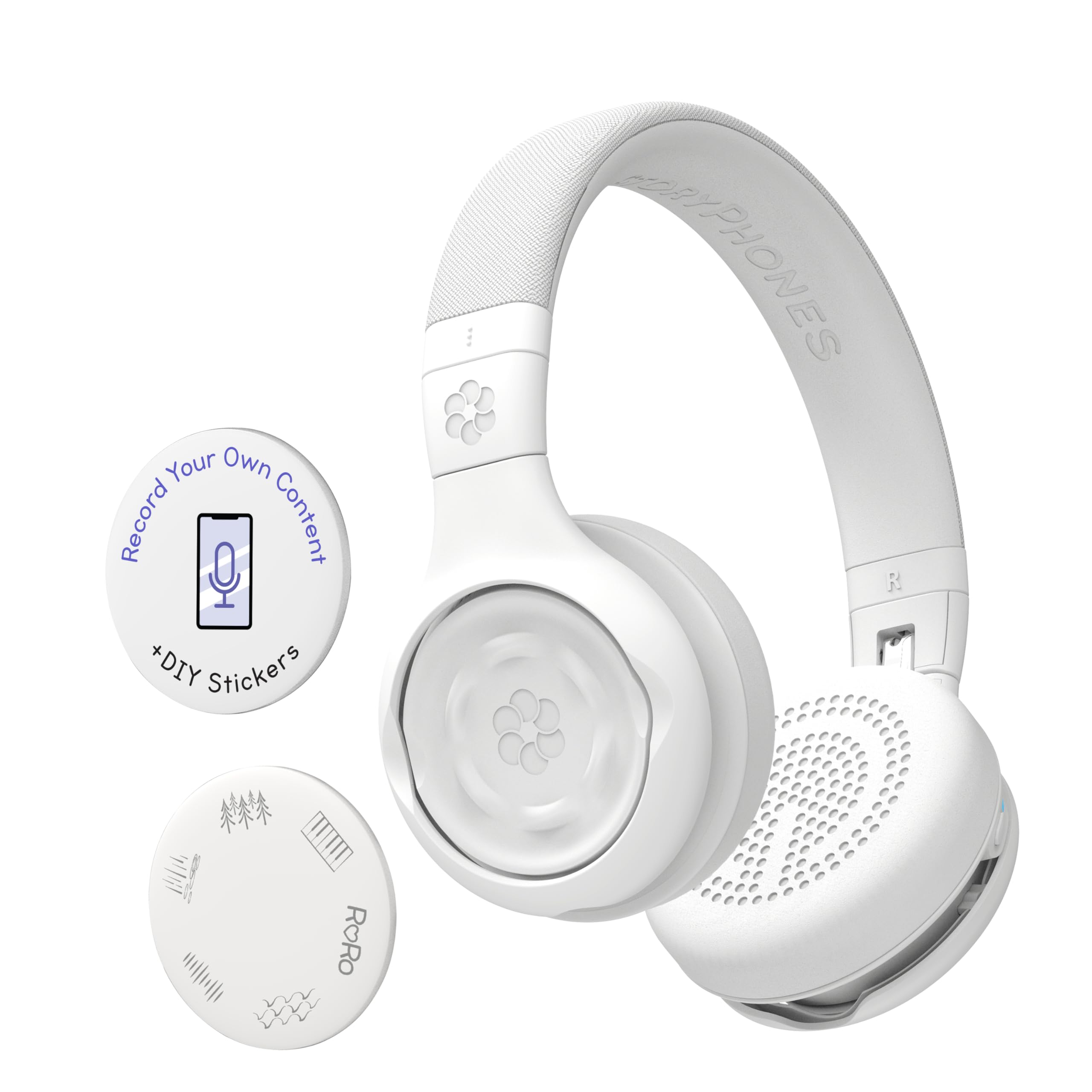 Photo 1 of STORYPHONES, Storytelling Foldable Bluetooth Kids Headphones-Intro Bundle with ZenDisk and PlayShield, Perfect for Travel, Learning, Screen-Free Entertainment, Stories and Music by Onanoff (White)