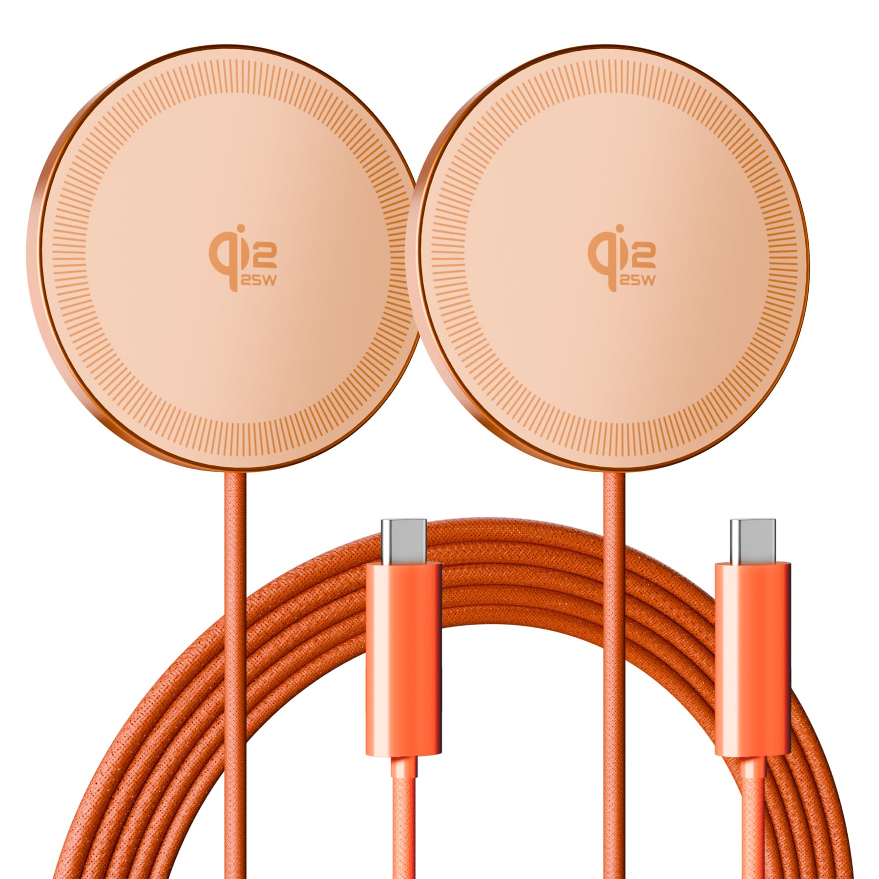25W Magnetic Wireless Charging Pad: Qi2.2 Qi2 MagSafe Fast Charger for iPhone Air 17e 17 16 15 14 Pro Max, Samsung Galaxy S26 S25, Google Pixel 10 & AirPods, Gift Ideal for Desk Travel (Orange, 2Pack)