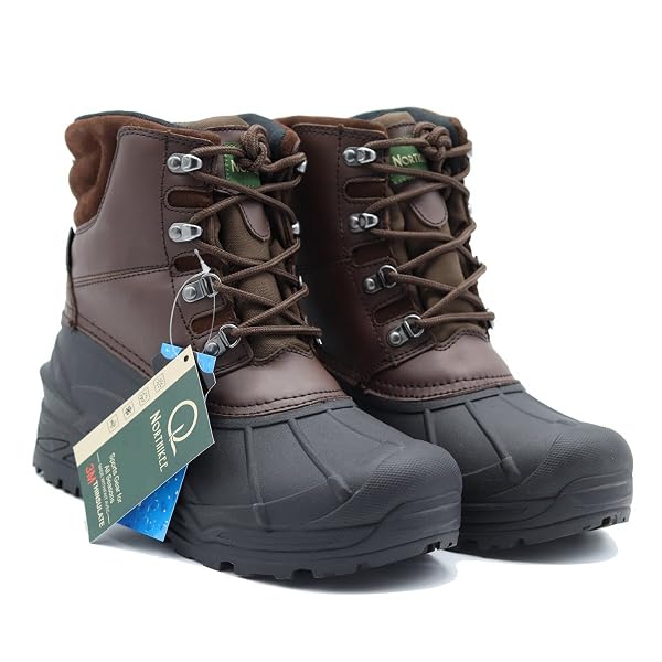 NORTHIKEE MEN’S WINTER SNOW BOOTS WATERPROOF. NON-SLIP INSULATED WARM SAFE AND DURABLE OUTDOOR SKI CLASSIC SUEDE, NON-SLIP RUBBER OUTSOLE, CUSHIONED EVA INSOLES，MID-CALF HEIGHT BOOTS BLACK SIZE 09