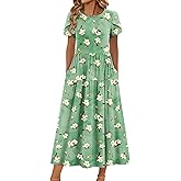Zeagoo Summer Dresses for Women 2026 Maxi Bohemian Floral Short Sleeve Long Dress Casual Flowy Tired Beach Sundress