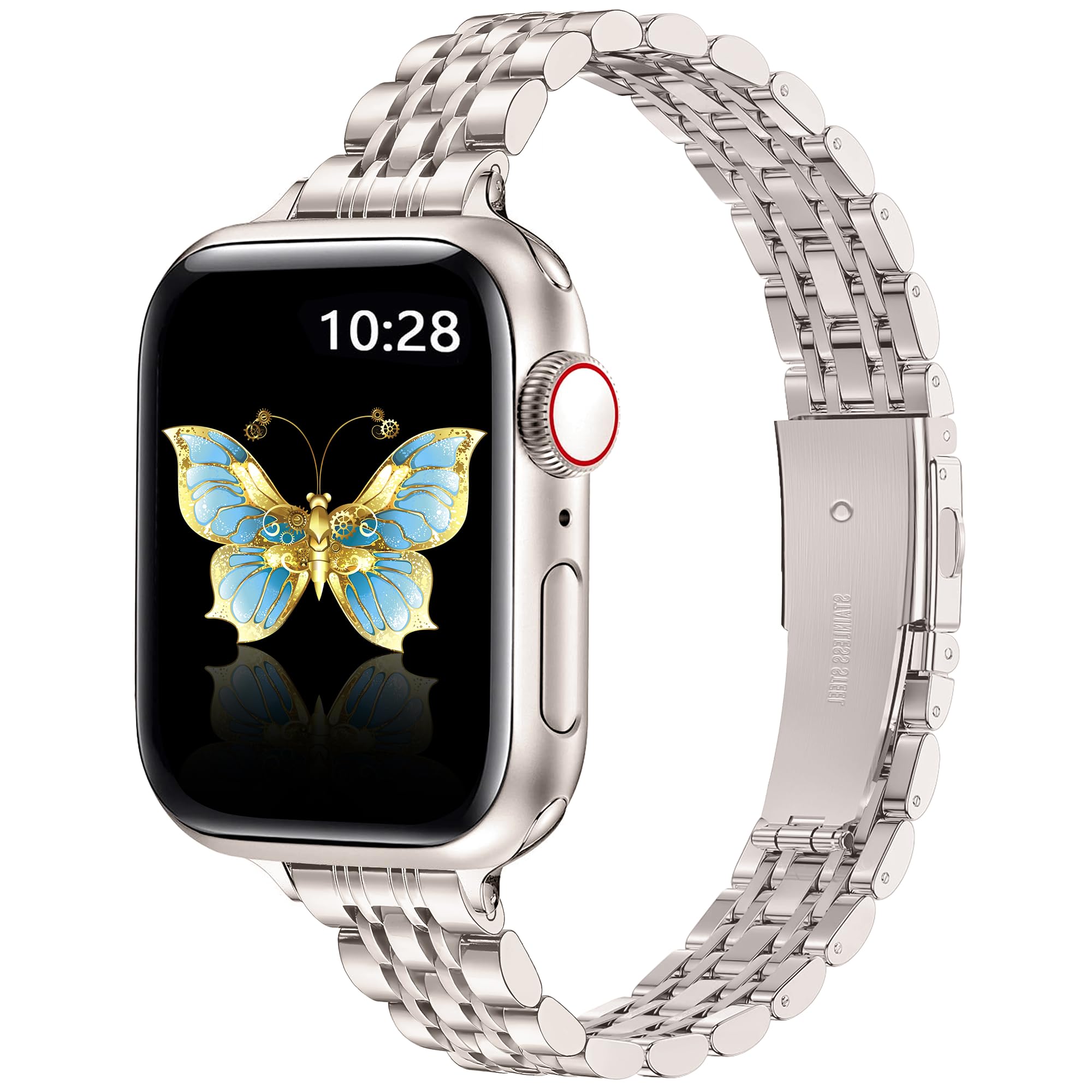 Vamyzji Slim Stainless Steel Strap for Apple Watch Strap 44mm 45mm 46mm 49mm 42mm, Women ladies Metal Adjustable Chain iWatch Strap for Apple Watch SE Series 11 10 9 8 7 6 5 4 SE 3 2 1, Ultra 3 2 1