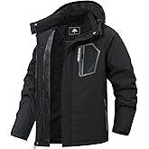 MAOYSSEN Men’s Warm Ski Jacket,Waterproof Fleece Lined Hooded Outdoor Cold Weather Jacket with Multi-Pockets