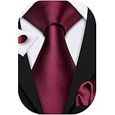 Barry.Wang Plain Men Silk Ties Extra Long Stain Necktie for Wedding Business Handkerchief Cufflinks Set Solid Colors