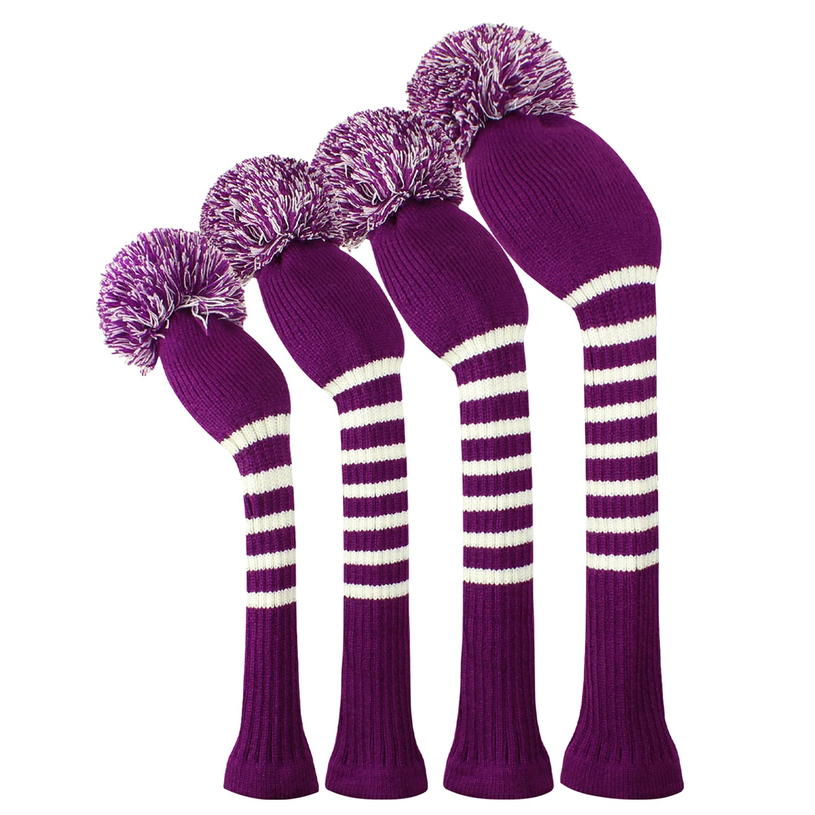 Scott Edward Knit Golf Wood Headcover Set of 4 for Driver Wood, Fairway Wood*2, Utilities (Purple)