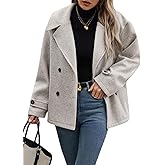 CHOUYATOU Women's Winter Loose Fit Cropped Wool Coat Double Breasted Dressy Short Blazer Jacket Peacoat