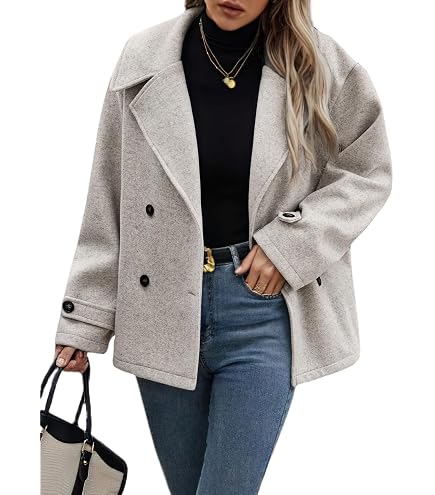 Amazon.com: utcoco Womens Short Wool Pea Coat Notched Lapel