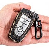 YONUFI for Ford Key Fob Cover Leather Key Case Holder with Keychain for 2017-2026 Bronco F150 Explorer Mustang F250 Edge Escape Expedition Full Protector (Black)