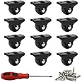 Luomorgo 12 Pack 1" Caster Wheels Rigid Fixed Non Swivel Casters with Metal Top Plate Hard Plastic Wheels for Furniture, Black