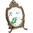 Eaoundm Resin Frame Decorative Wall Mirror Makeup Mirror Tabletop Mirrors, for Bedroom Living-Room Dresser Decor 8.2W x 13 L inchs (Vintage Gold)