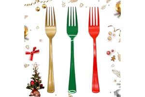 JOY AKKESS 60 Pcs Christmas Plastic Forks Red Green and Gold Plastic Forks, Heavy Duty Disposable Plastic Cutlery Set for Christmas Party Decorations