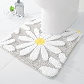 QJHOMO Gray U Shaped Toilet Rug Cute Daisy Contour Bathroom Mat 20