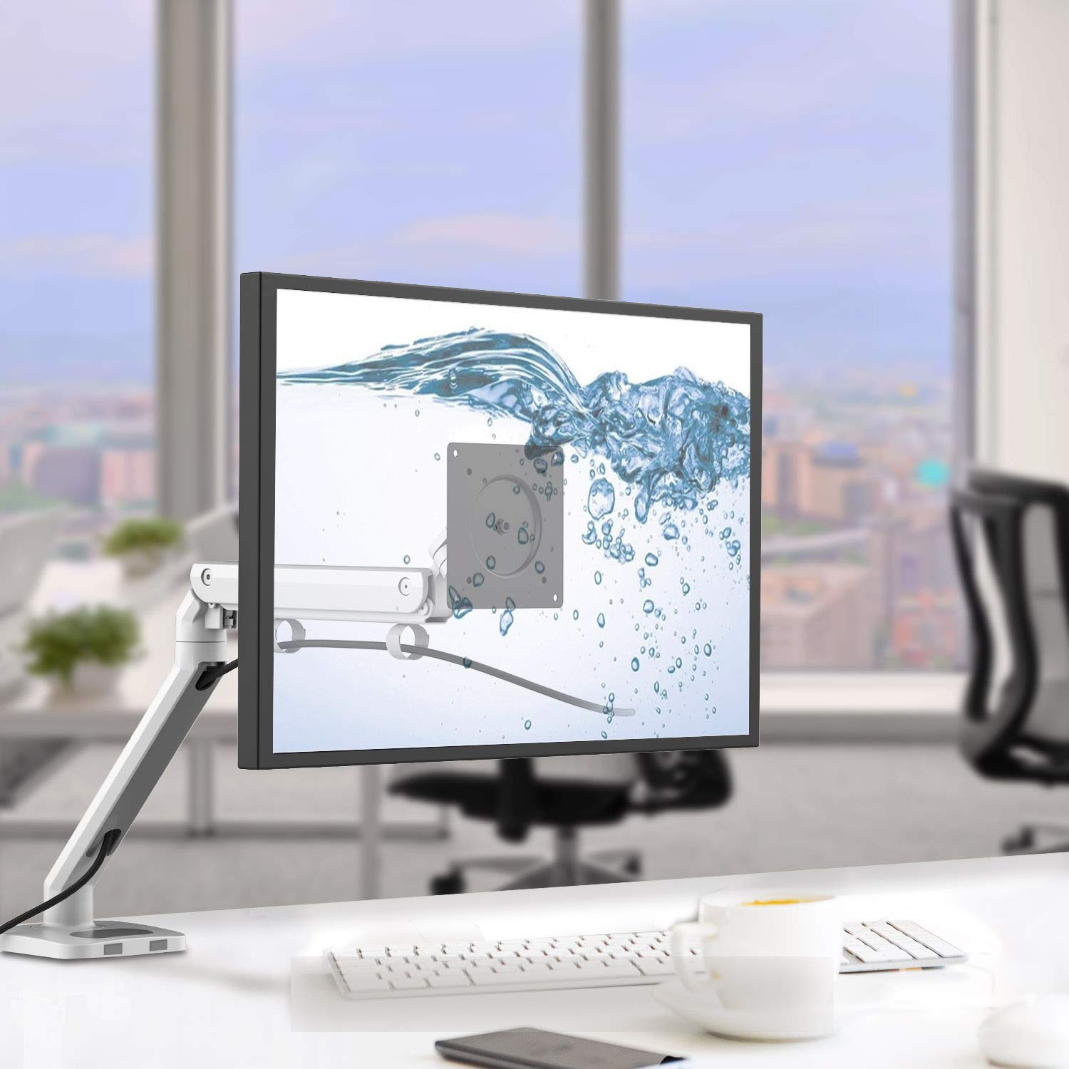 Bemorergo Monitor Mount Stand - Adjustable Single Arm Desk Vesa Mount, Gas Spring Single Monitor Mount, with 2-in-1 Heavy Duty Base, Fits 17 to 32 inch LCD Computer Monitors up to 21lbs, Aluminum