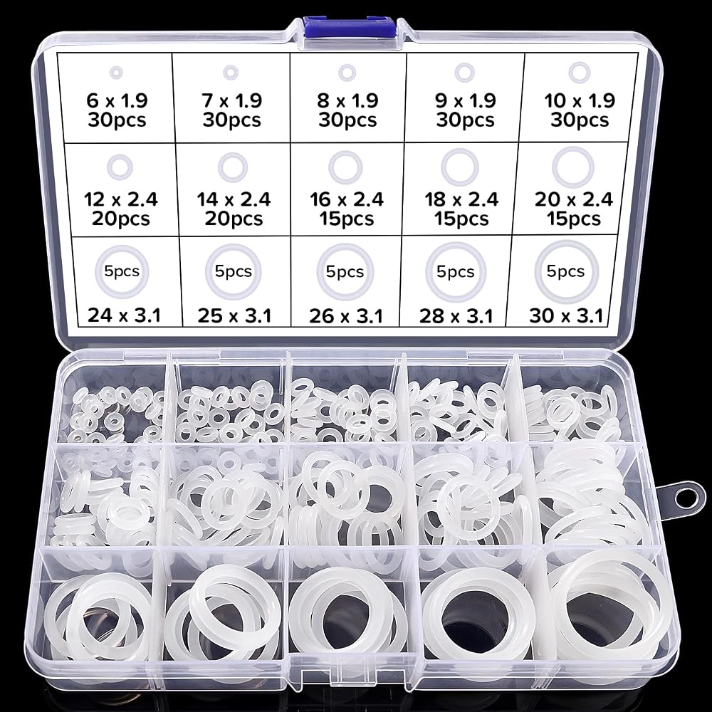 Lyeteung 260pc White Silicone O-Ring Gasket Assortment Kit Plumbing Auto