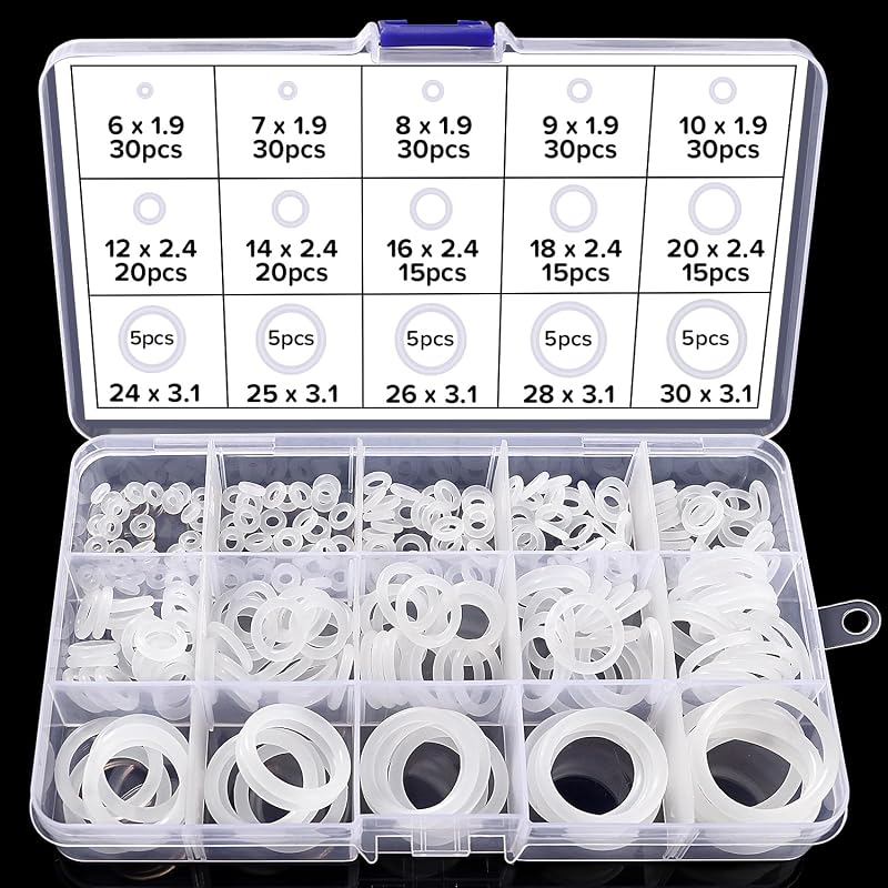 Lyeteung 260pc White Silicone O-Ring Gasket Assortment Kit Plumbing Auto