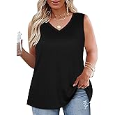 Plus Size Tanks Women Summer Top V Neck Sleeveless Top Loose Fit Tee Workout Shirts