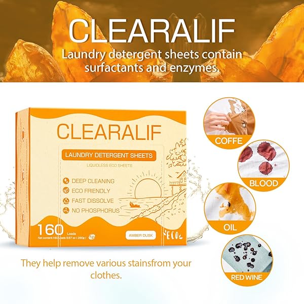 LAUNDRY DETERGENT SHEETS UP TO 160 LOADS, AMBER DUSK – GREAT FOR TRAVEL,APARTMENTS, DORMS,CLEARALIF LAUNDRY DETERGENT STRIPS ECO FRIENDLY & HYPOALLERGENIC – 80 SHEETS