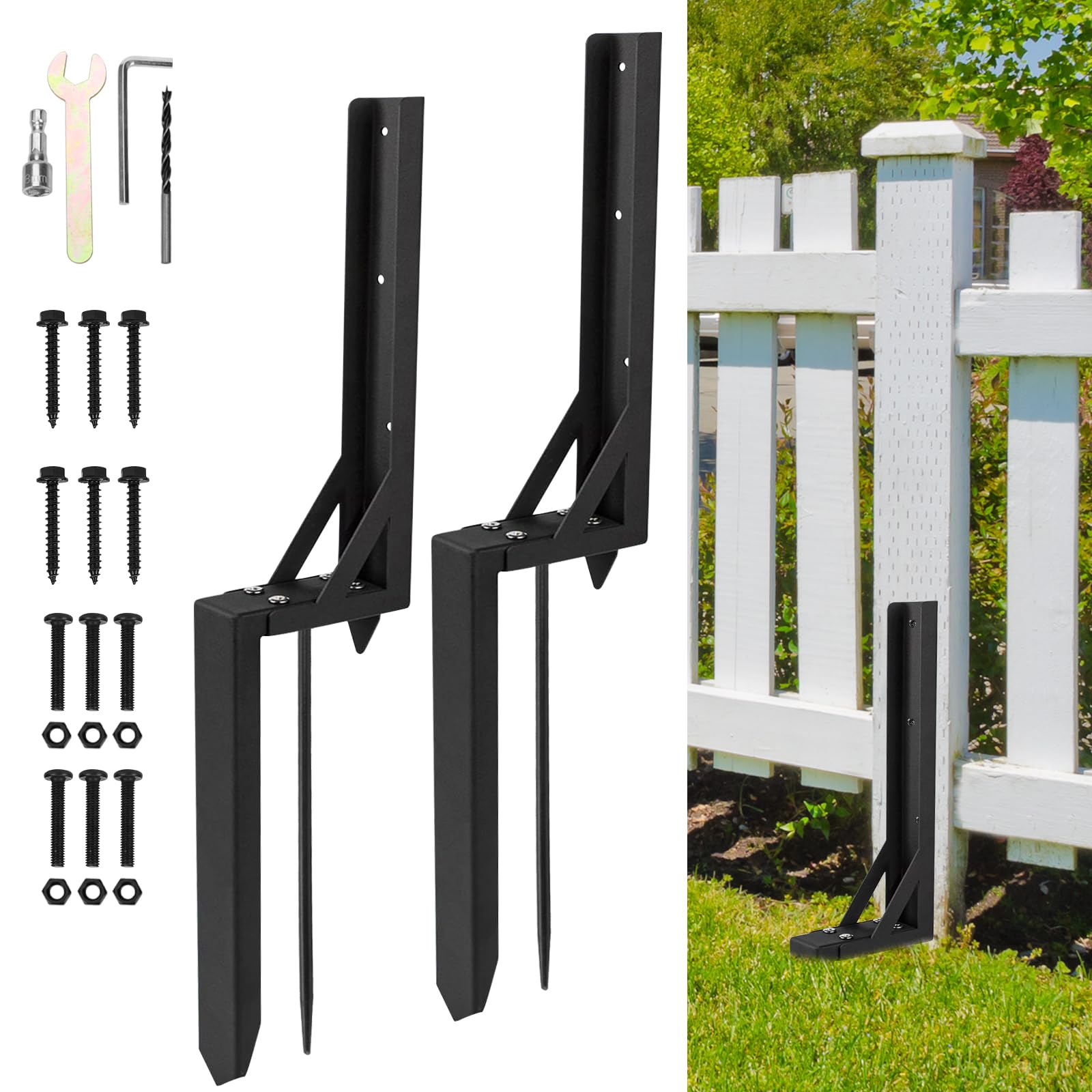 WingFly Fence Post Repair Kit, Heavy Duty Fixer Anchor Ground Spike, Fence Post Support Stake for Repairing Garden Fence (2)