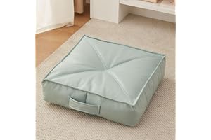 Yadlan 6-inch Extra Thick Waterproof Faux Leather Floor Seat Cushion, Square/Round Meditation Pillow with Non-Slip Bottom, Mu