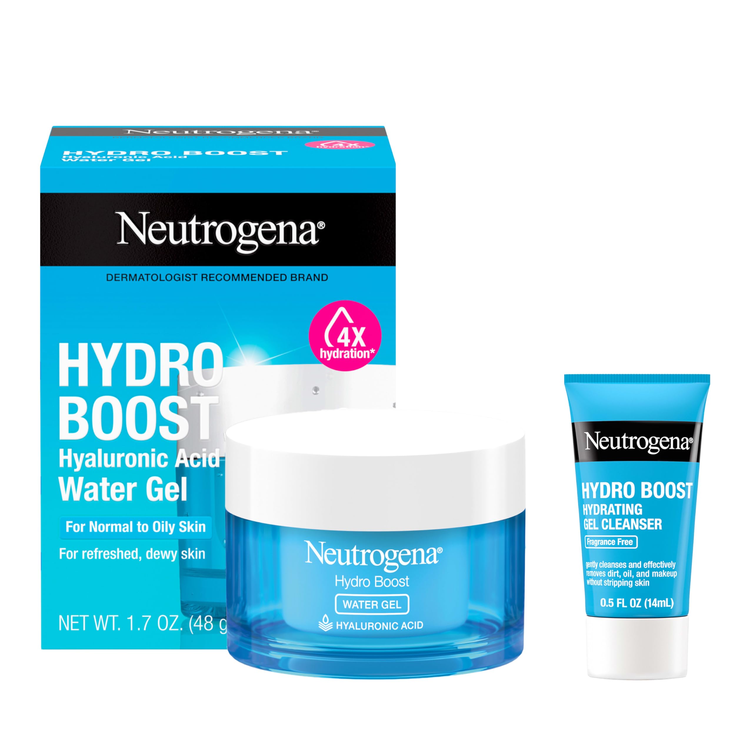 Photo 1 of Neutrogena Hydro Boost Water Gel, Hyaluronic Acid Facial Moisturizer for Normal to Oily Skin, Hydrating Face Moisturizer, 1.7 fl. oz + Trial Size Hydro Boost Facial Cleanser, 0.5 fl. oz