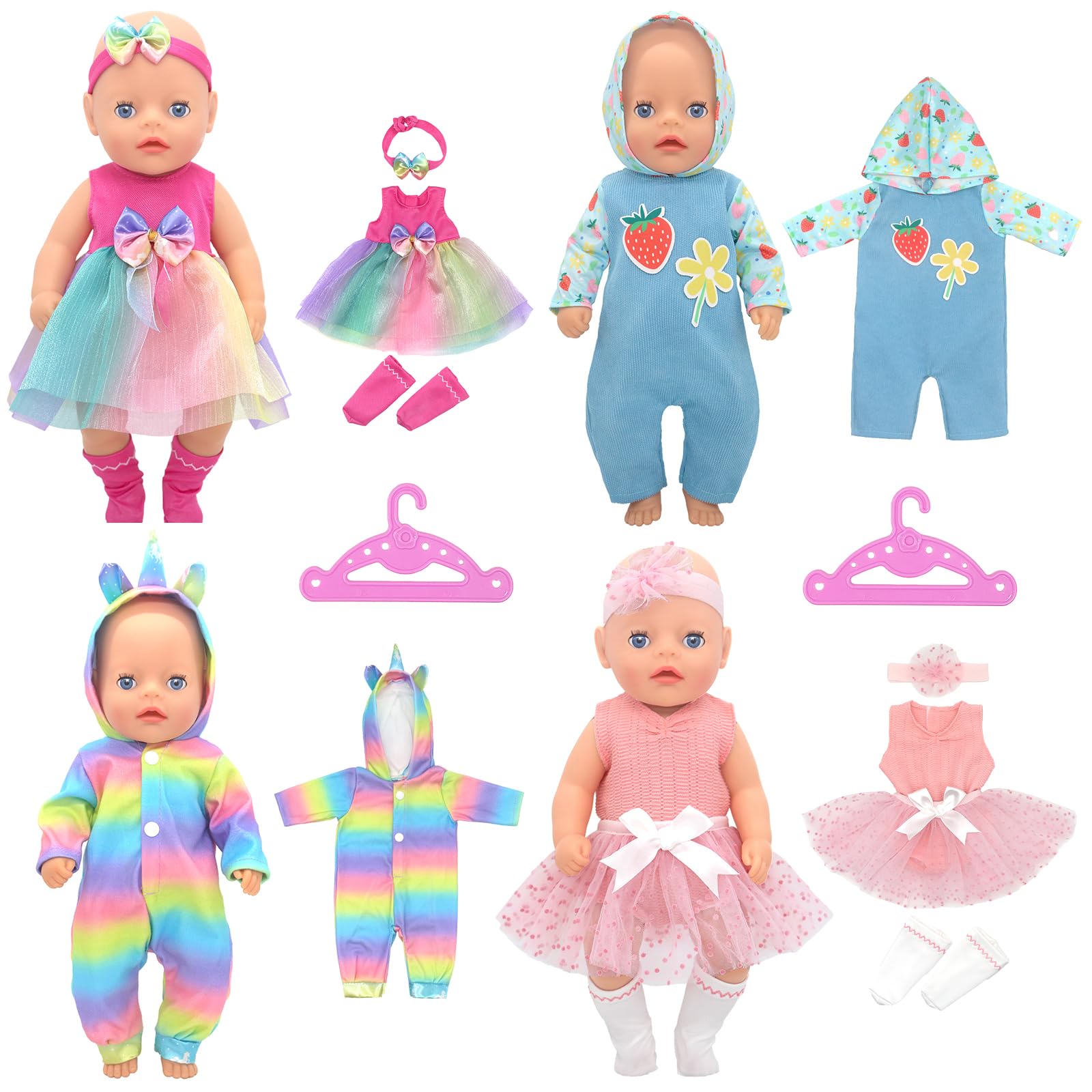 Baby Doll Clothes Compatible with Baby New Born Clothes 12-14 Inch Doll, Doll Clothes for 30-35cm Outfits Sweet Baby Doll Outfits ，Four-piece set to fulfill your desires(Not Include Doll)