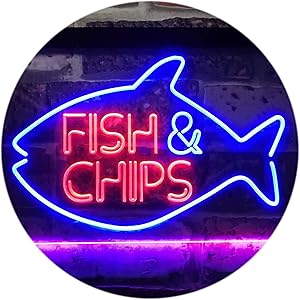 ADVPRO Fish & Chips Fast Food Open Display Dual Color LED Neon Sign Blue & Red 12