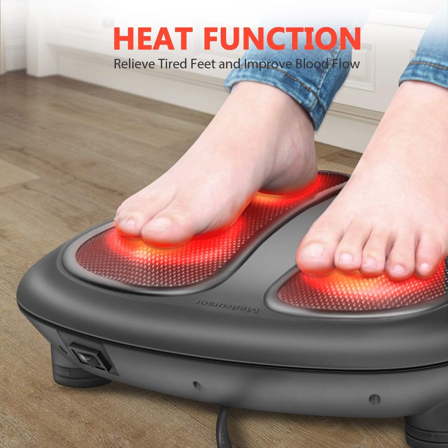 Medcursor Shiatsu Foot Massager with Built-in Soothing Heat Function, Electric Deep Kneading Foot Massage Machine for Plantar Fasciitis, Muscle Pain Relief, Home and Office Use, Black: Health & Personal Care