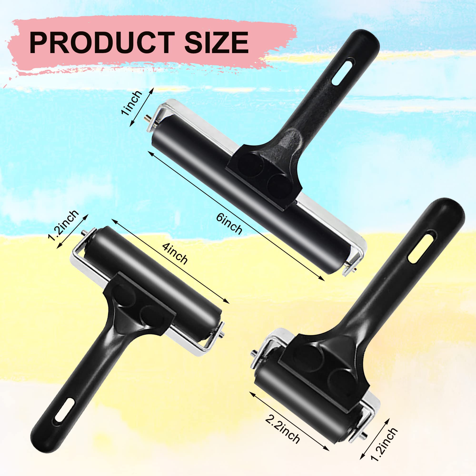 4-Inch Rubber Brayer Roller for Printmaking, Manual Roller Tool for Printmaking/Wallpaper/Gluing Application/Painting/Craft