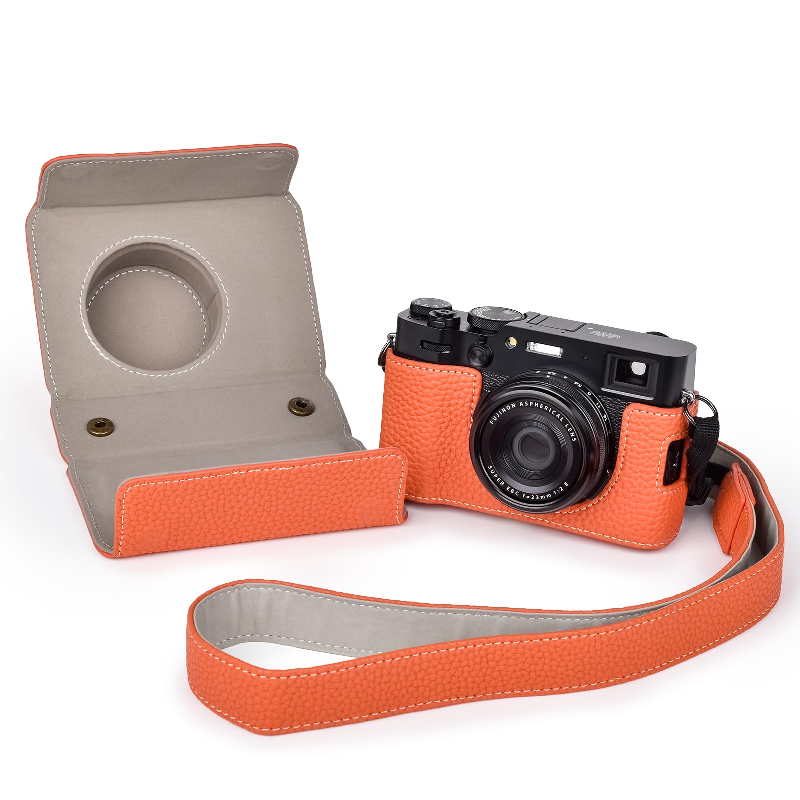 VOVMOEYA Camera Case for Fujifilm X100VI with Adjustable Shoulder Strap, FUJI PU Leather Camera Half Case, Stylish Protective Portable