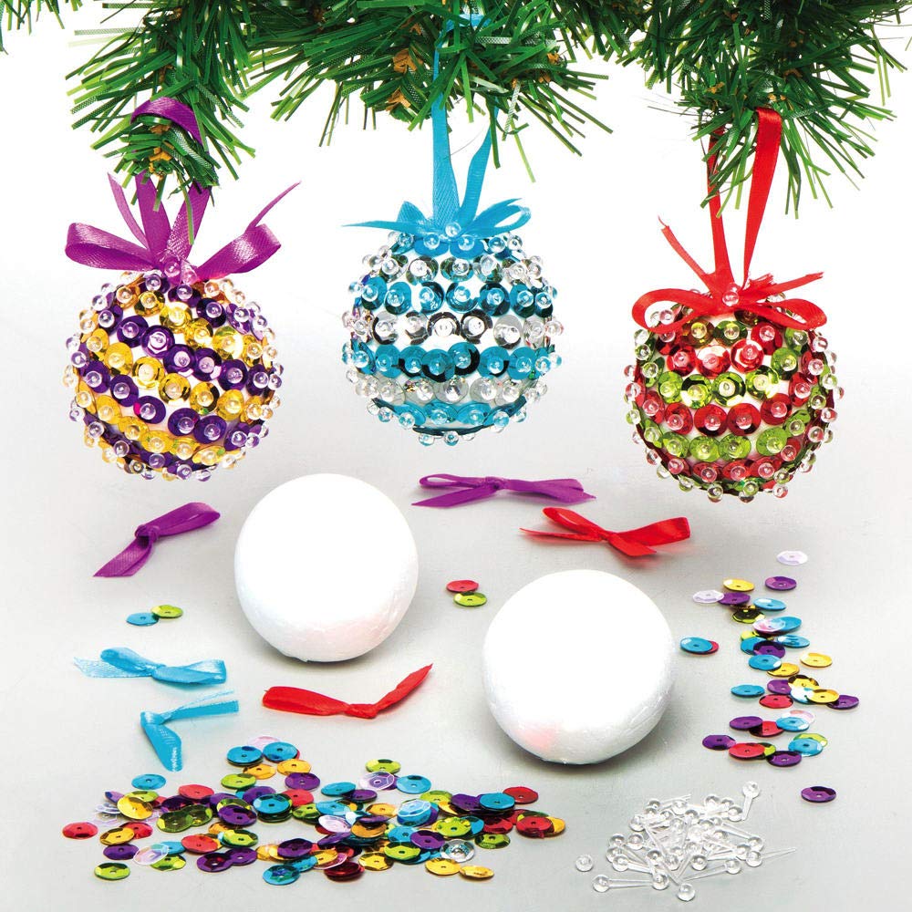 Baker Ross Sequin Bauble Decoration Kits – Pack of 3, Make Your Own Christmas Bauble Decoration, Christmas Decoration Craft Kit (AX530), Clear,Gold