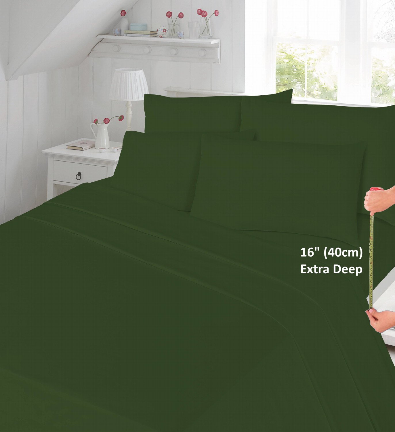 Goldstar® Dark Green Super King Extra Deep 16" (40cm) Percale 180 Thread Count Fitted Bed Sheets