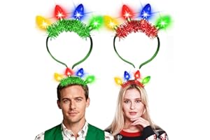 TURNMEON 2 Pack Christmas LED Headband with Colorful Bulb Lights Glow 6 Flashing Mode Christmas New Year Eve Party Favor Supplies Accessories for Adults
