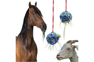2 Pack Horse Treat Ball, Hay Feeder Toy, Hanging Tensile-Resistant Goat Feeder Ball for Horse, Goat, Sheep to Play and Reliev