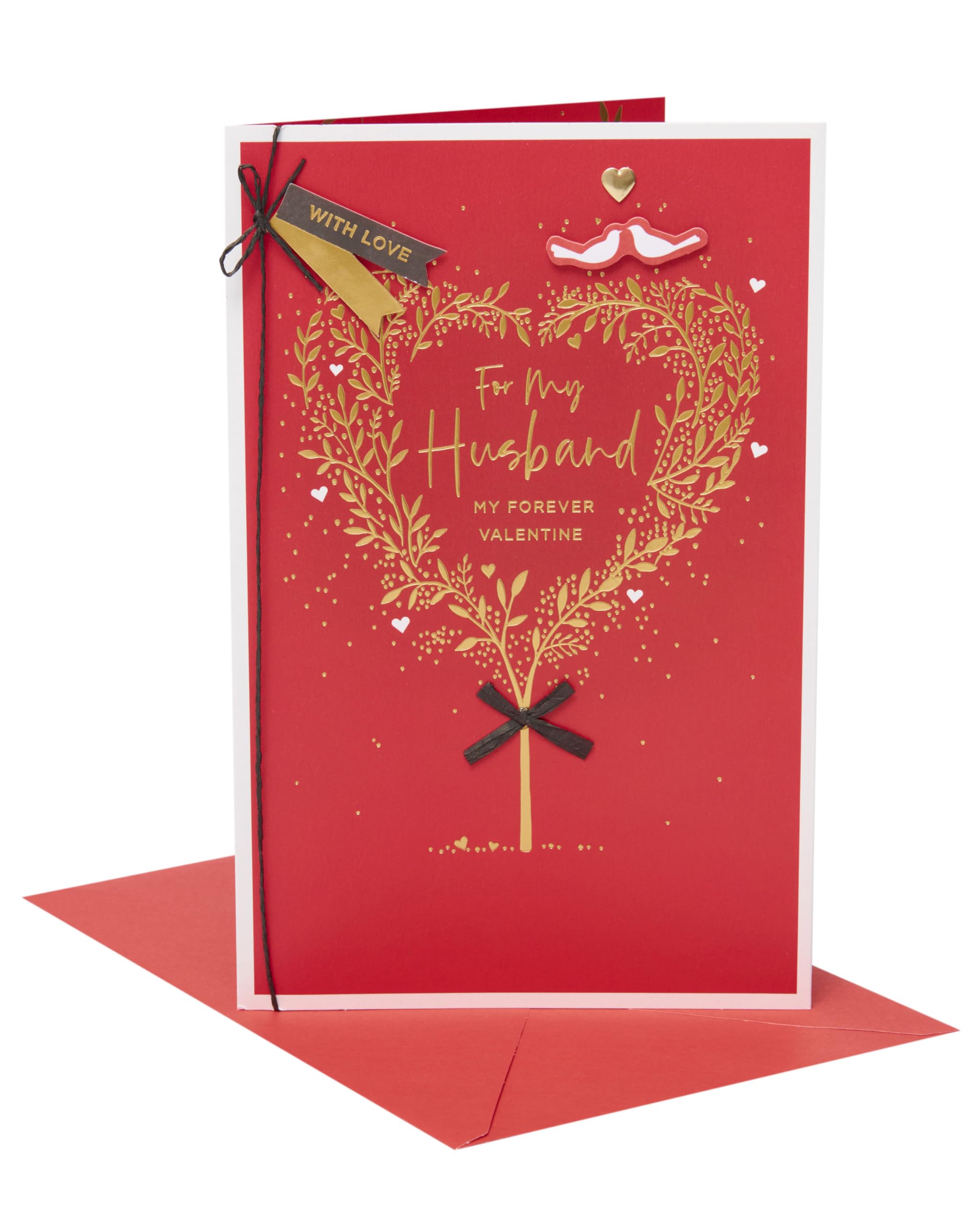 UK Greetings | Valentine's Day Card for Husband | I Love You Presents | Him, Boys, Men | Gold Heart Tree Design | With Envelope | 178mm x 273mm
