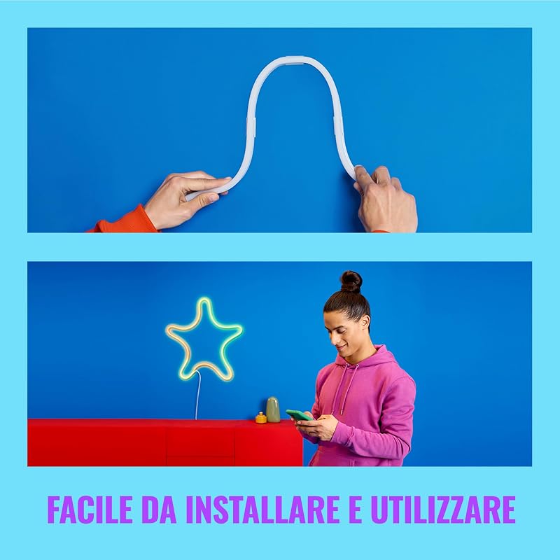 SpaceSense WiZ Striscia Neon Flex SmartLED WiFi 3M, 24W, Tecnologia, Controllo Vocale, Luce Bianca o Colorata