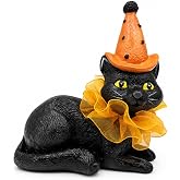 iStatue Halloween Decoration Indoor Resin Cat Witch Figurine (Black Cat) | Spooky cute design; Witch hat accent; Textured resin details; Compact tabletop d&eacute;cor