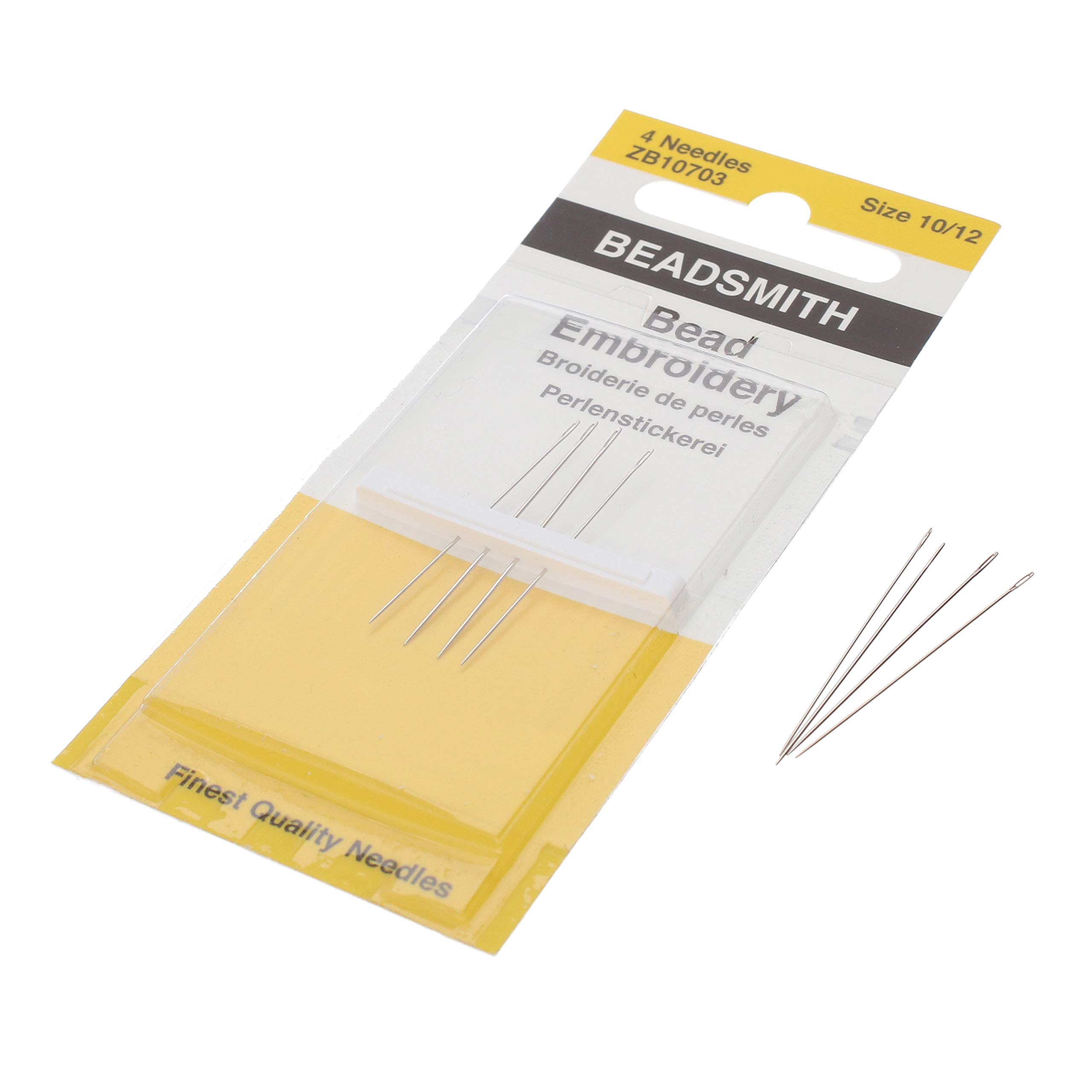 The Beadsmith Bead Embroidery Needles, Size 10 and 12 Assortment, Pack of 4, European Quality, Ideal for Right Angle Weave - The Blunt Tips Will not fray Threads as They Pass!