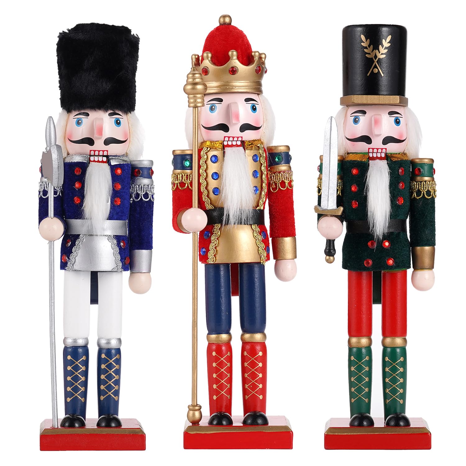 COMBIUBIU 3Pcs Christmas Decorations Nutcracker Soldiers,30CM Premium Wooden Traditional Nutcracker Figures,Festive Collectible Ornament Gift for Thanksgiving Christmas Decor