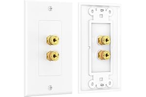 Cable Matters 2-Pack Speaker Wire Wall Plate, Gold Plated Speaker Wall Plate with Banana Plug Binding Post, White