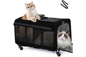 Cat Carrier,Amai Keto Cat Carrier Soft Side with Wheels for Dog & 2 Cats,Foldable Pet Travel Carrier for Medium Cats Under 25,Large,Black,24.4 x 16.5 x 15 inches