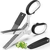 Updated 2021 Herb Scissors Set - Cool Kitchen Gadgets for Cutting Fresh Garden Herbs - Herb Cutter Shears with 5 Blades and C