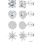 SAILIMUE Hypoallergenic Sterling Silver Stud Earrings for Women Men Brilliant Heart Knot Round Cubic Zirconia Earring Studs for Sensitive Ears Gold Silver Tone