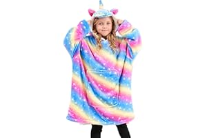 FZOSM Unicorn Wearable Blanket Hoodie for Girls Unicorn Oversized Hoodie for Kids