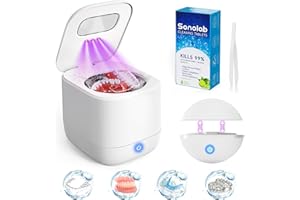 Sonolab Ultrasonic Retainer Cleaner Machine with Removable Tank and Cleaning Tablets, 45kHz Sonic Dental Cleaning Pod, 240ml Large Capacity Ultrasonic UV Cleaner for Dentures, Aligners, Mouth Guards