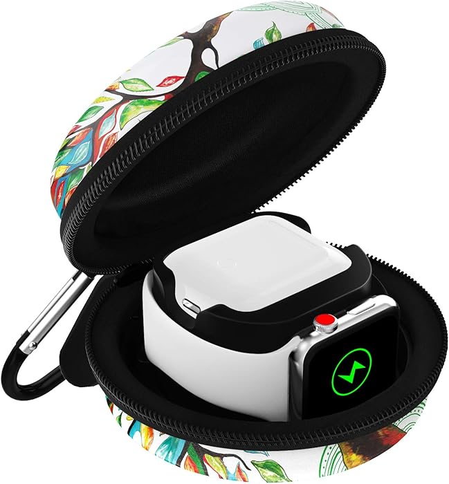MoKo Storage Box Compatible With Apple Watch 44mm/42mm/40mm/38mm Series 5/4/3/2/1, Portable Protective Travel Storage Bag Fit Apple Watch Stand and Airpods 2 & 1 Charging Case Station Dock, Lucky Tree